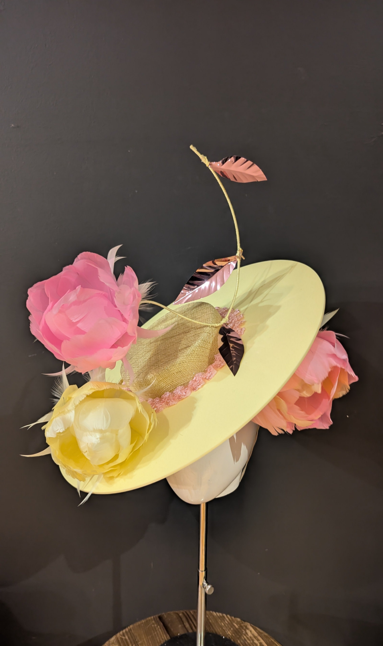 Pastel Pink & Yellow Floralesence with Yellow Velvet Acrylic Brim