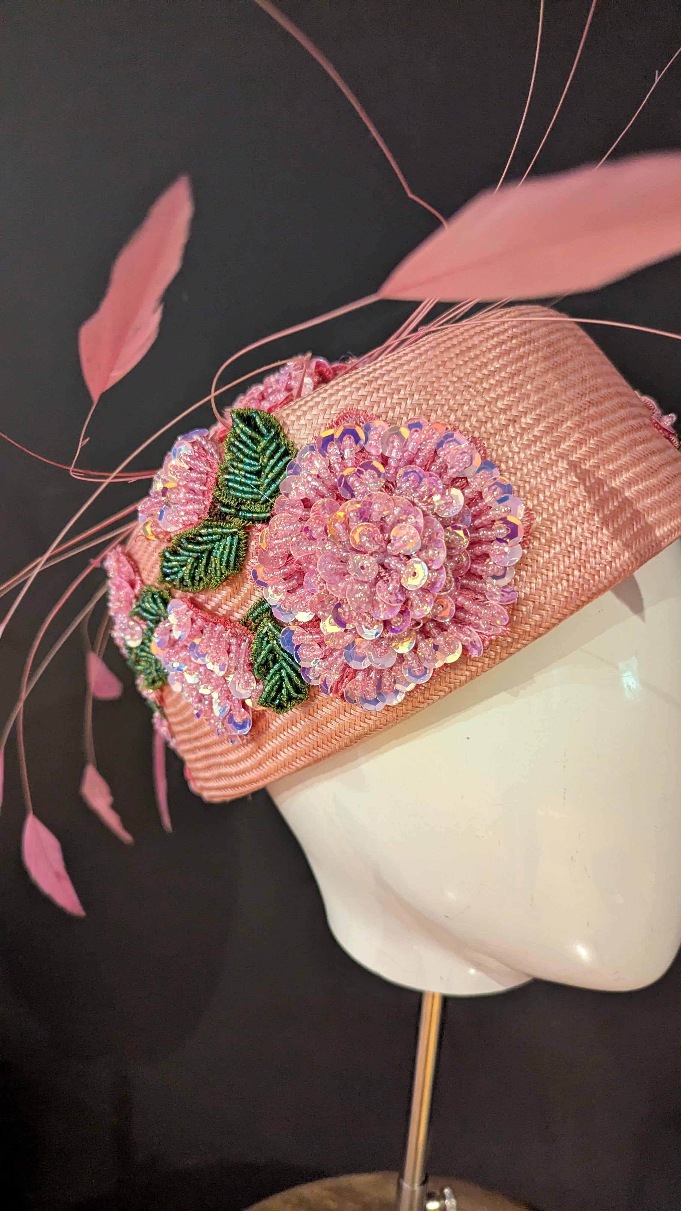 Floralesque Iridescent Applique Vintage Pillbox Blush Pink
