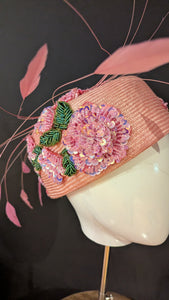 Floralesque Iridescent Applique Vintage Pillbox Blush Pink