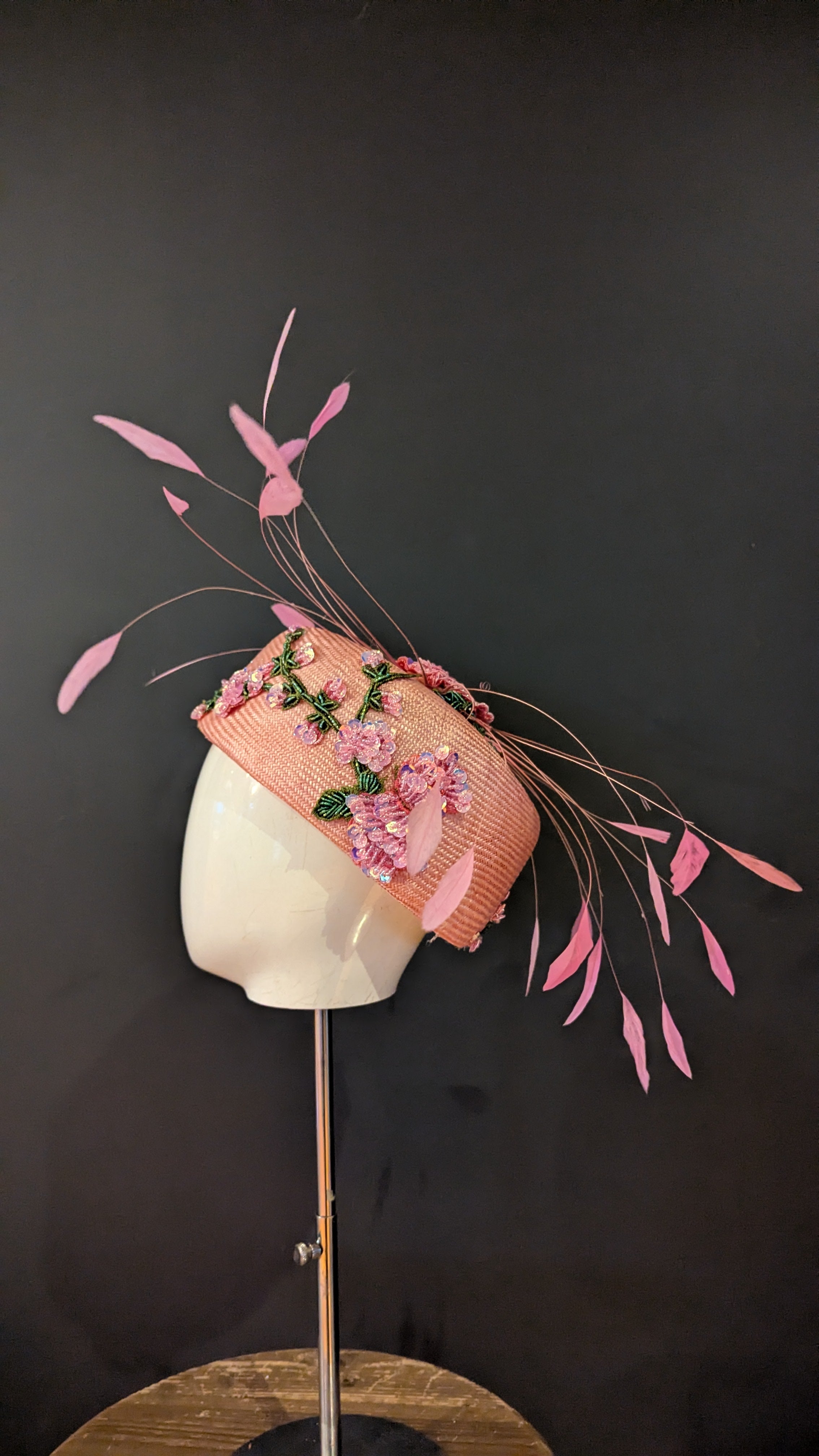 Floralesque Iridescent Applique Vintage Pillbox Blush Pink