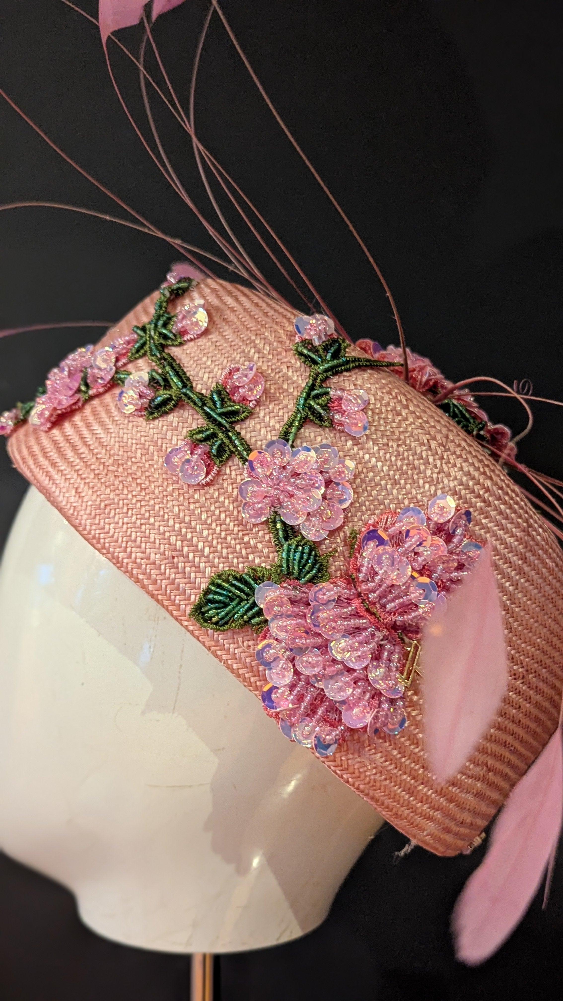 Floralesque Iridescent Applique Vintage Pillbox Blush Pink