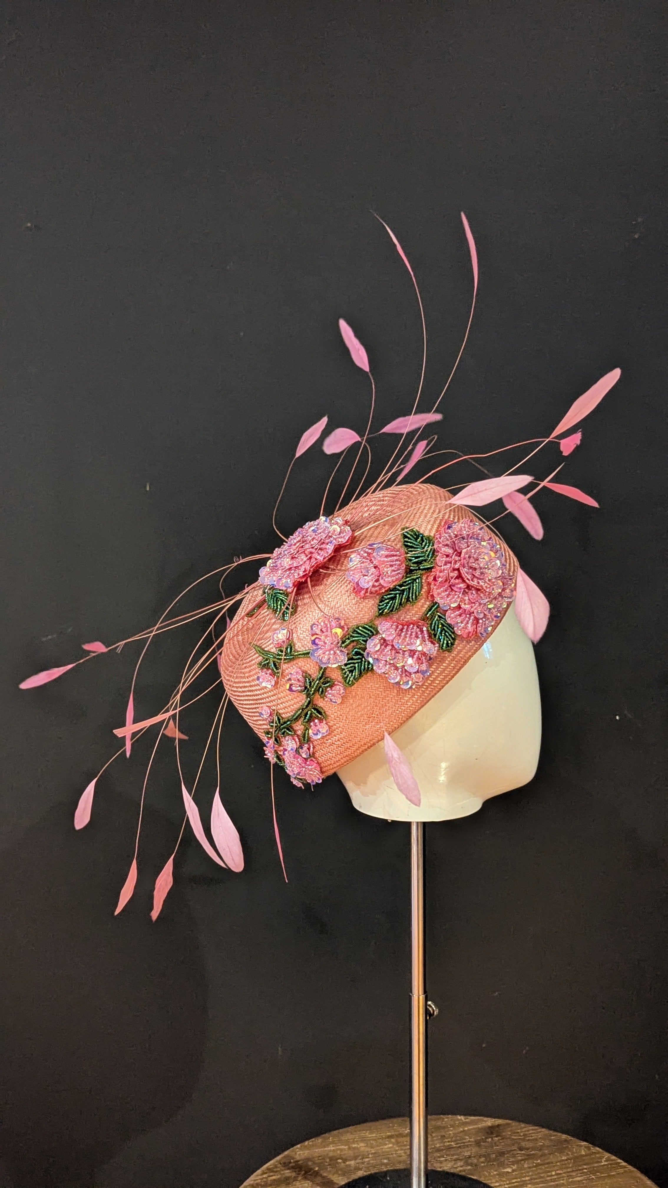 Floralesque Iridescent Applique Vintage Pillbox Blush Pink