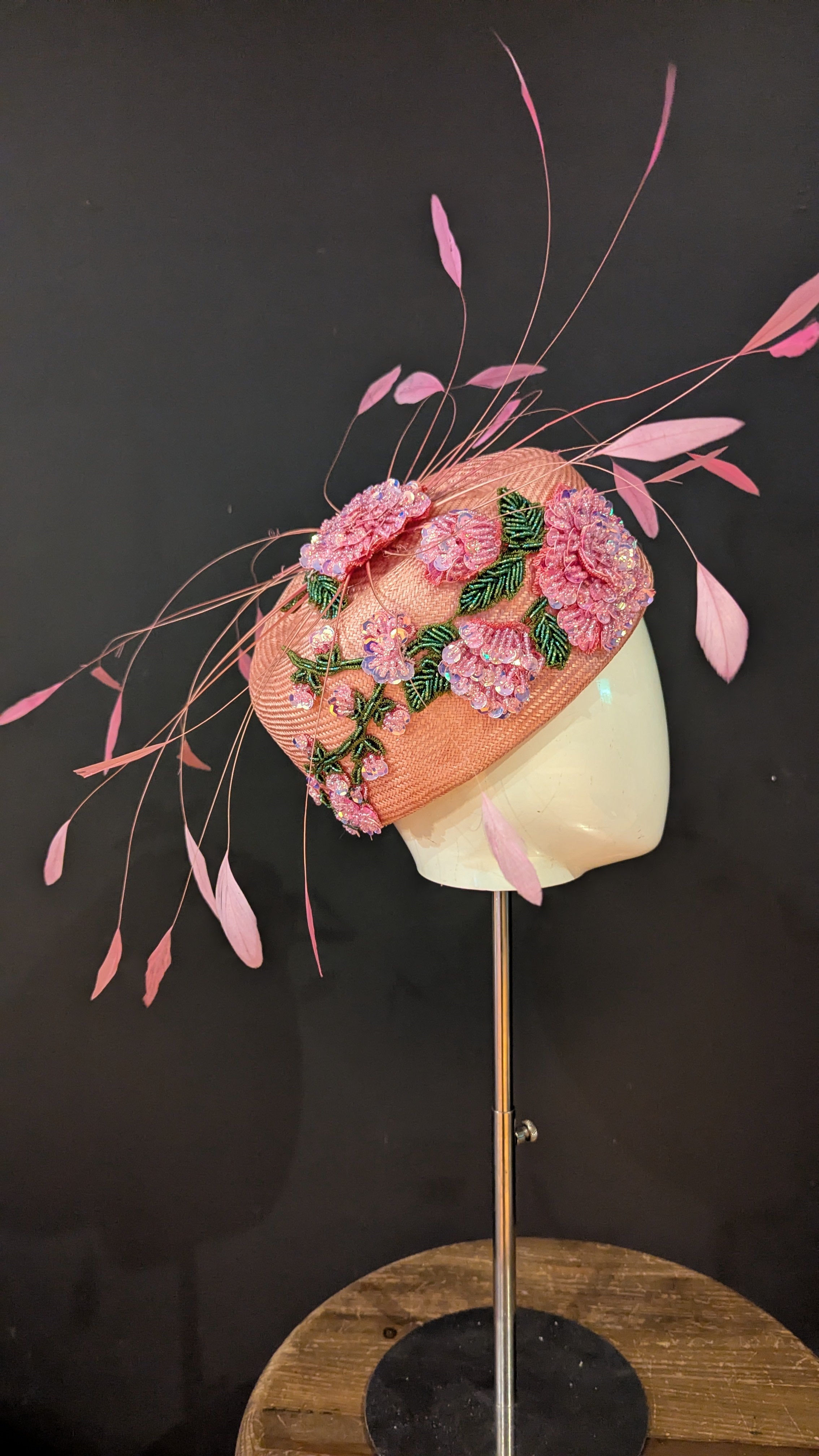 Floralesque Iridescent Applique Vintage Pillbox Blush Pink