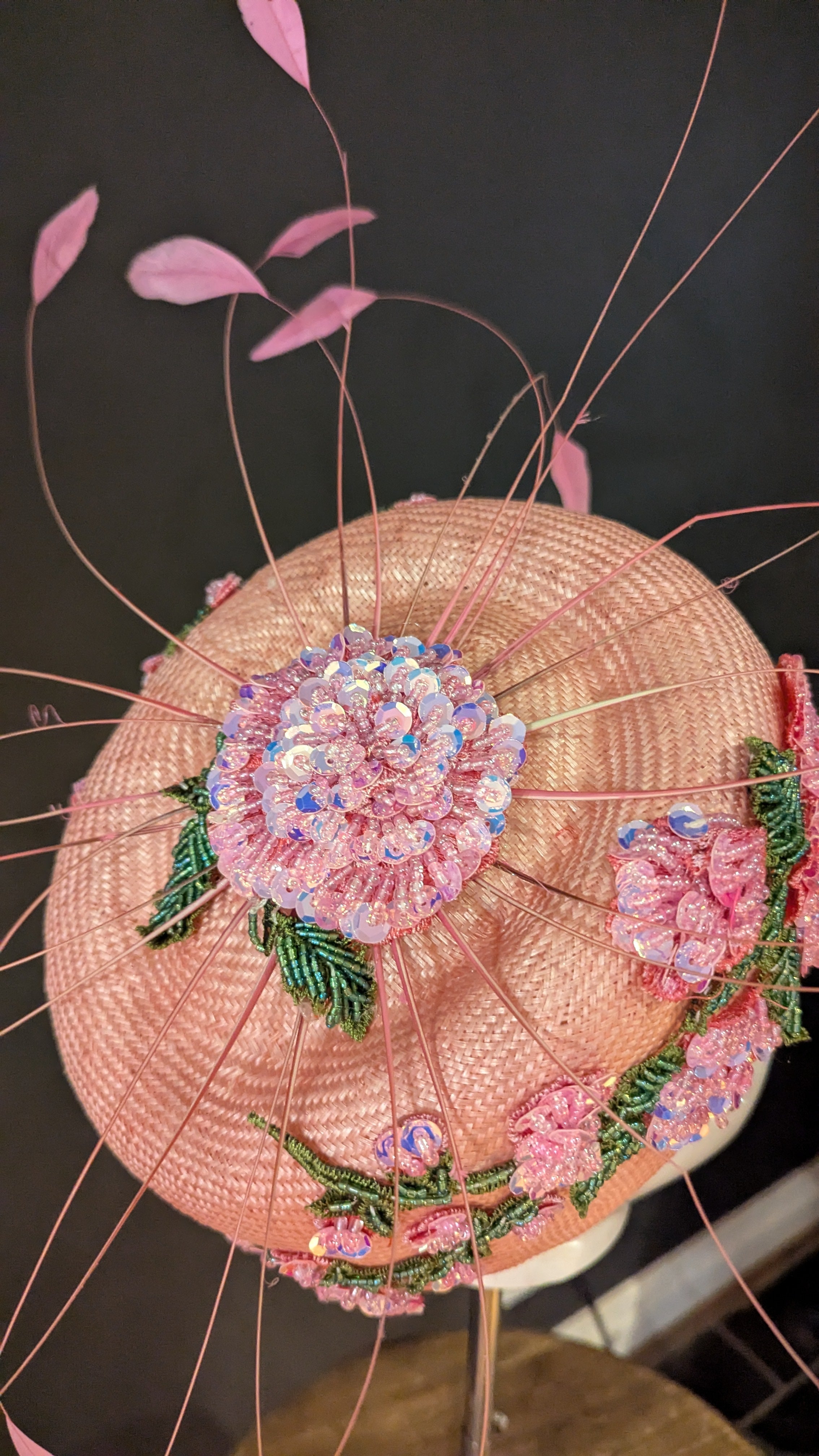 Floralesque Iridescent Applique Vintage Pillbox Blush Pink