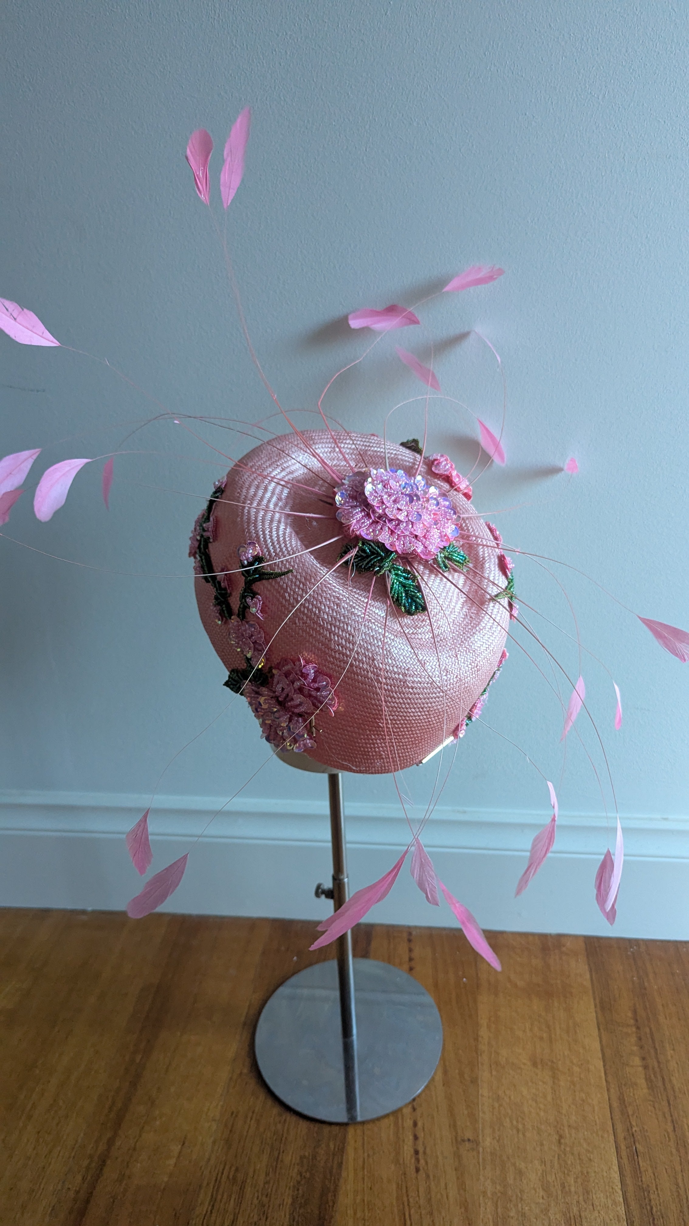 Floralesque Iridescent Applique Vintage Pillbox Blush Pink