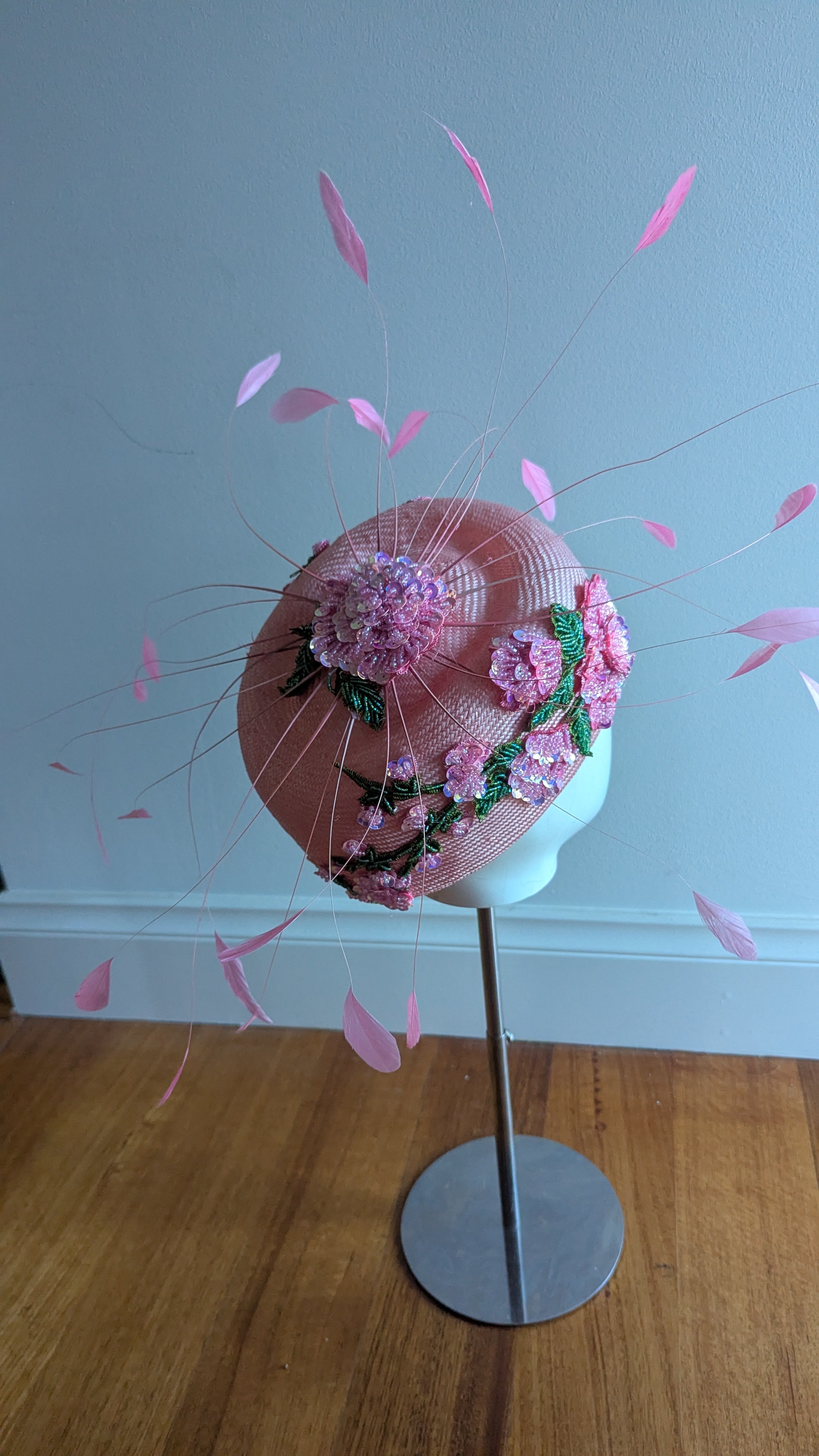 Floralesque Iridescent Applique Vintage Pillbox Blush Pink