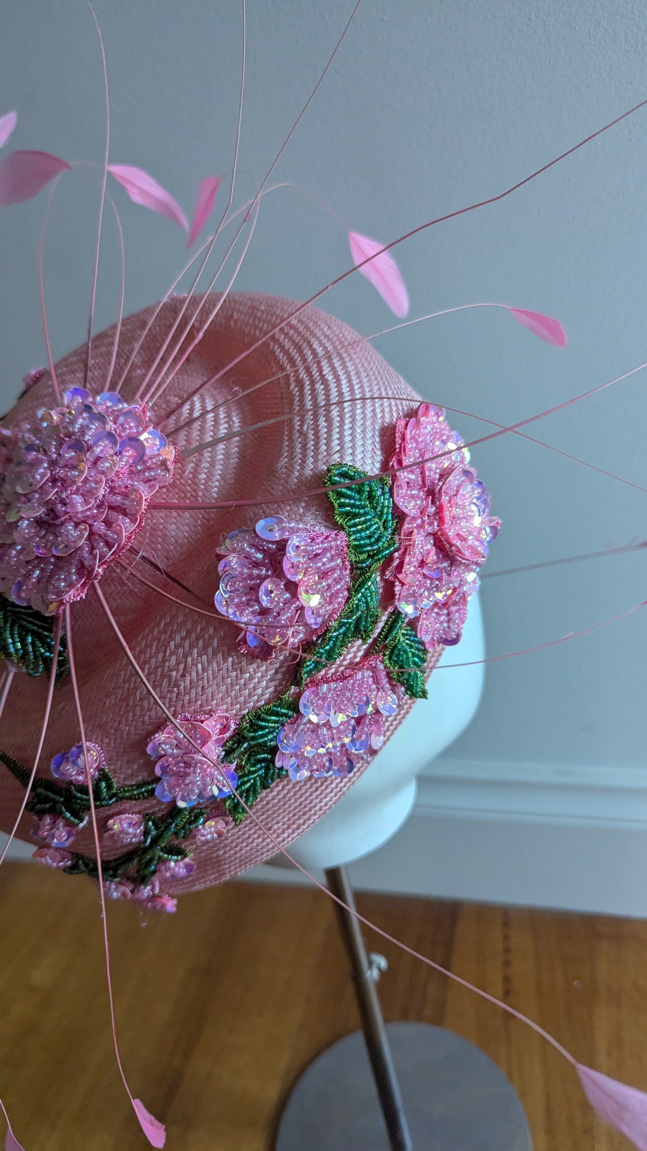 Floralesque Iridescent Applique Vintage Pillbox Blush Pink