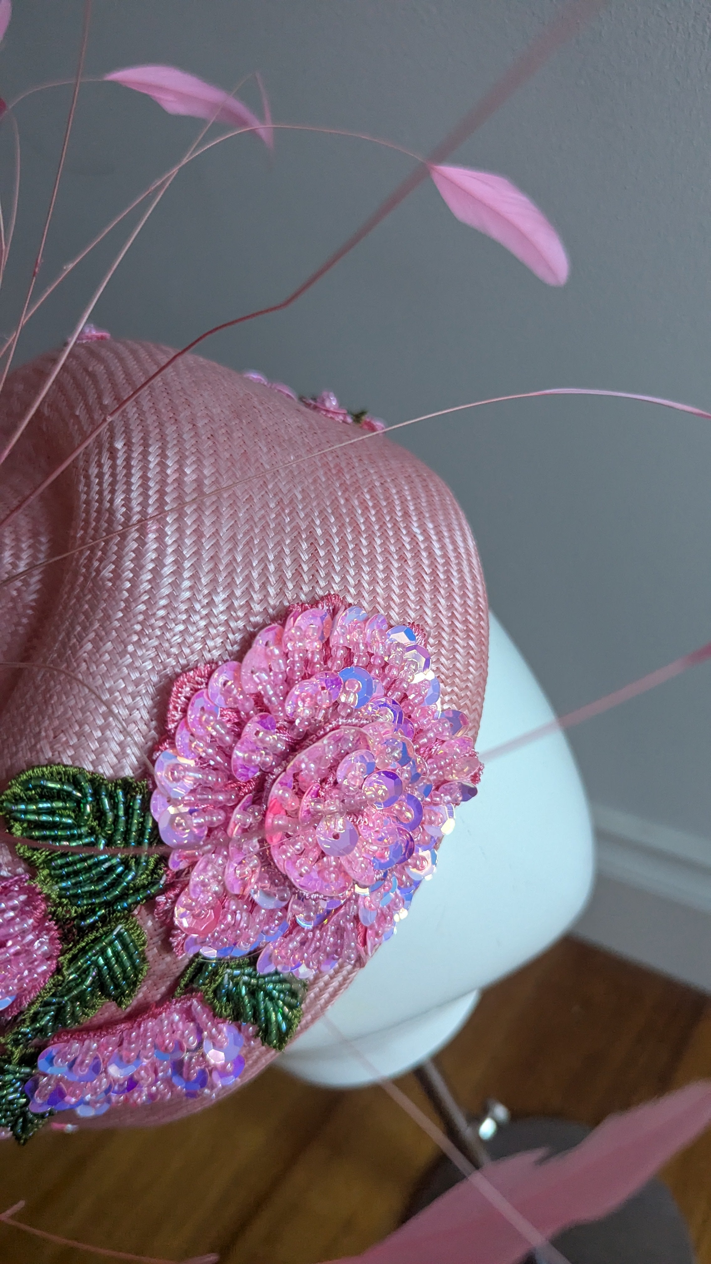 Floralesque Iridescent Applique Vintage Pillbox Blush Pink