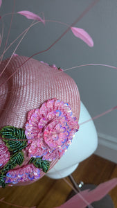 Floralesque Iridescent Applique Vintage Pillbox Blush Pink