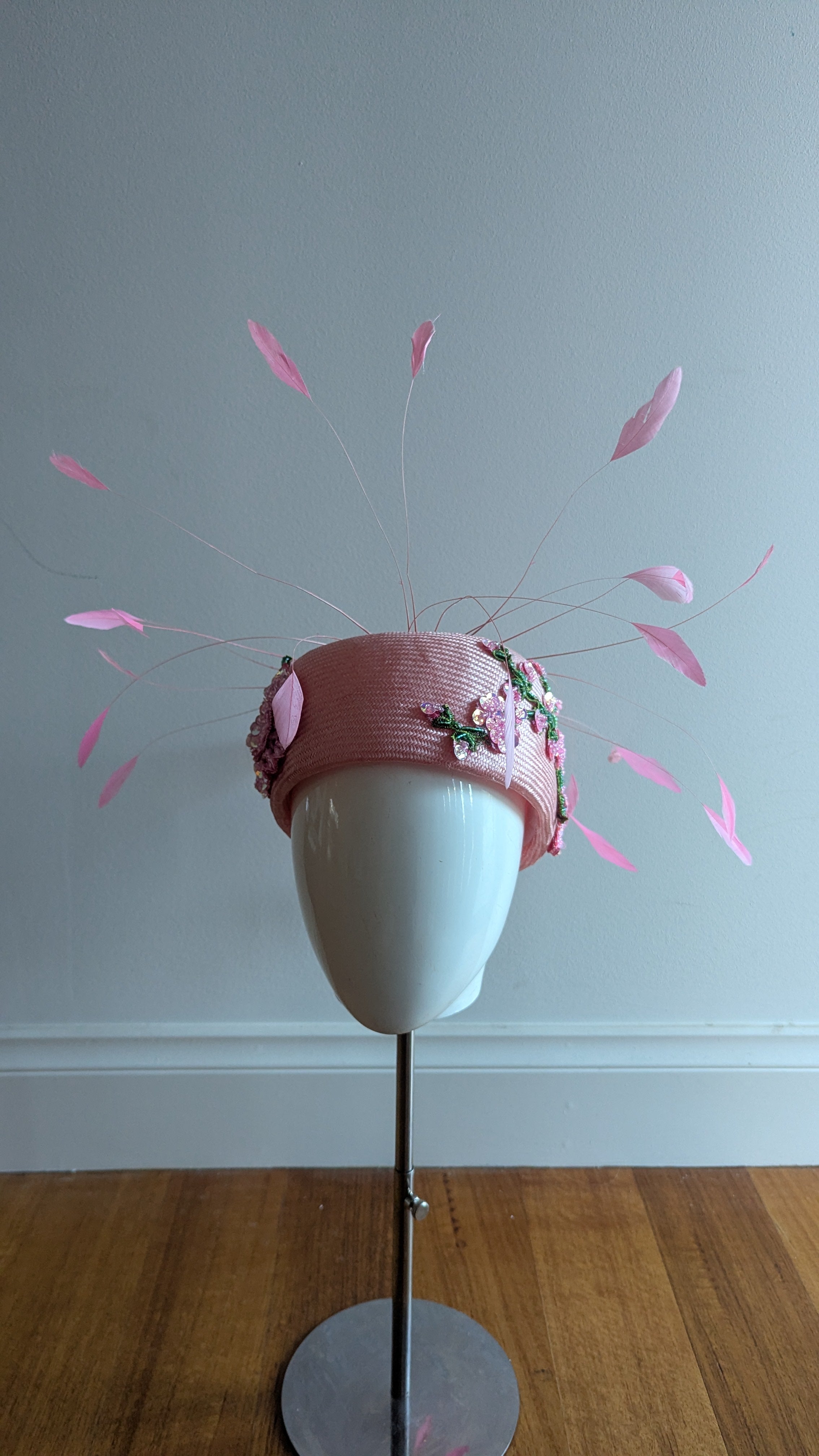 Floralesque Iridescent Applique Vintage Pillbox Blush Pink