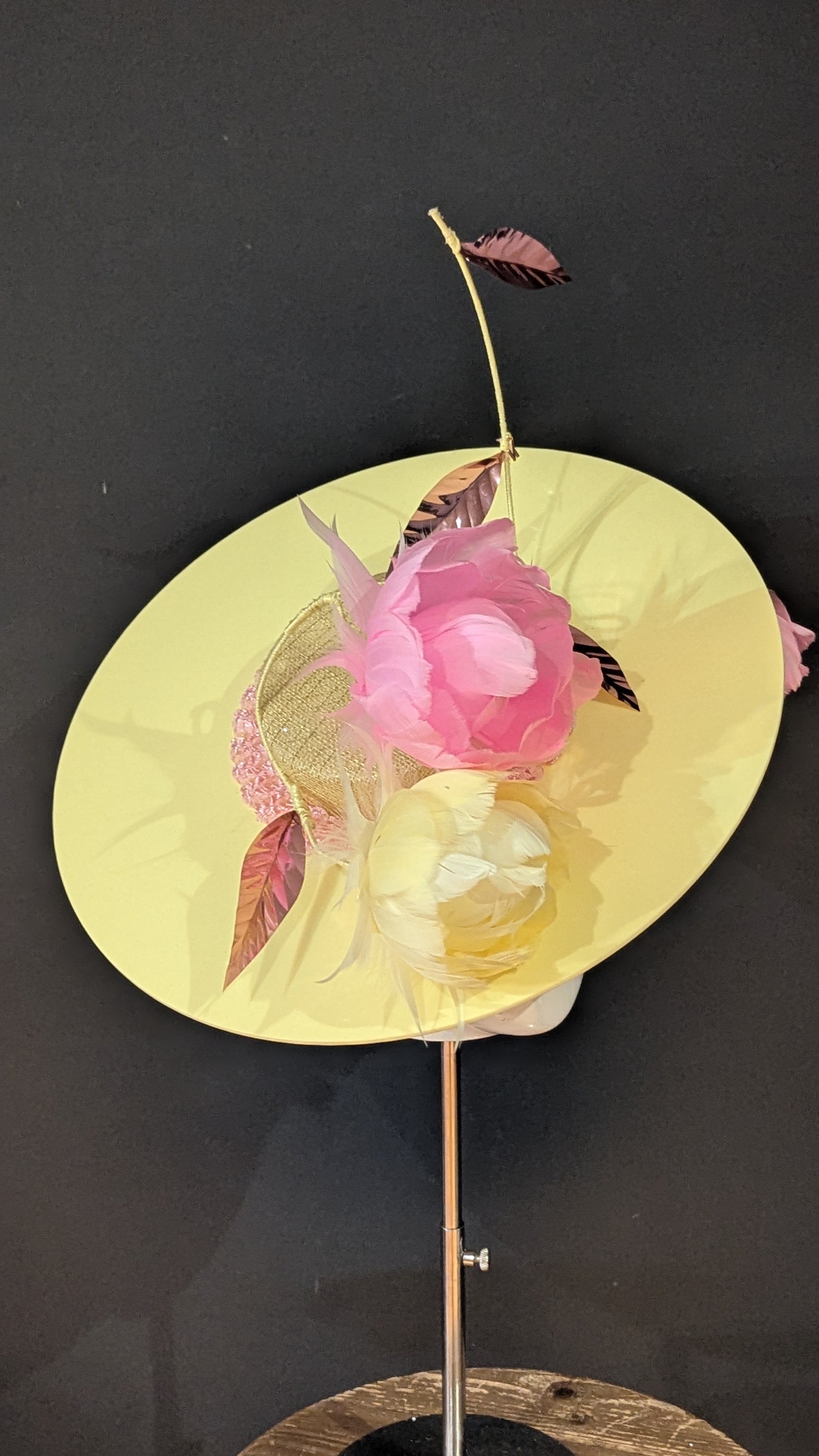 Pastel Pink & Yellow Floralesence with Yellow Velvet Acrylic Brim