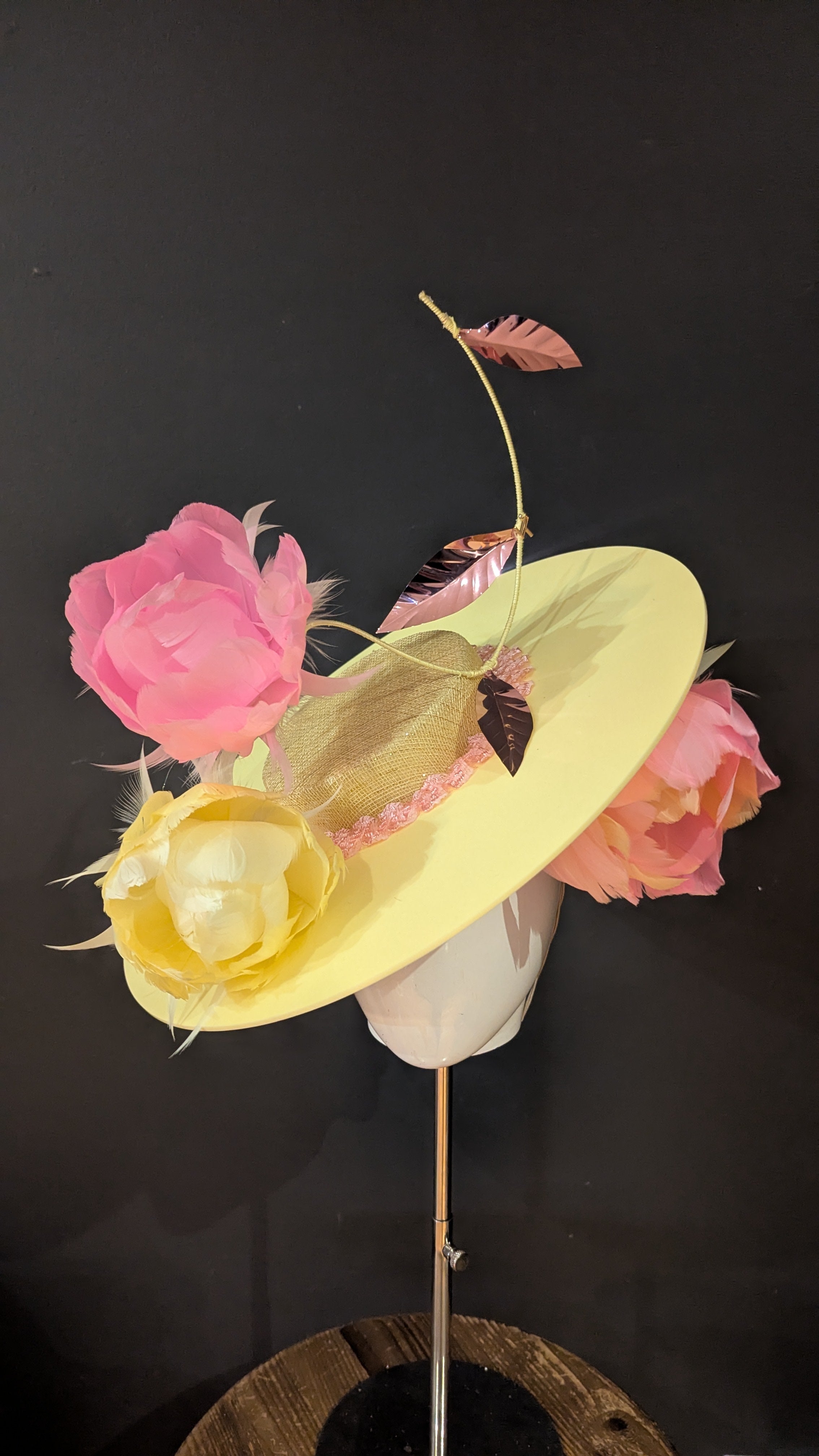Pastel Pink & Yellow Floralesence with Yellow Velvet Acrylic Brim
