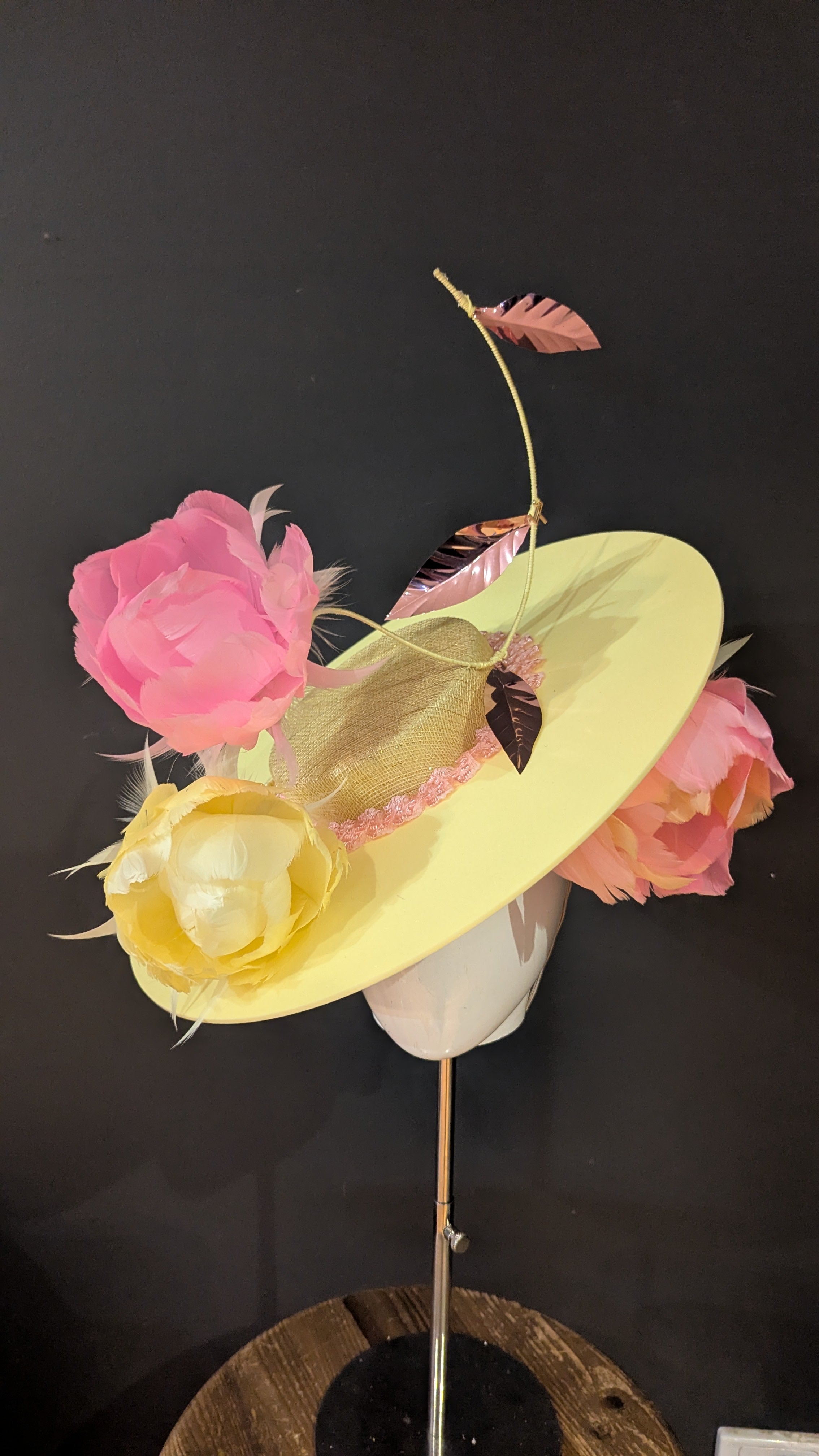 Pastel Pink & Yellow Floralesence with Yellow Velvet Acrylic Brim