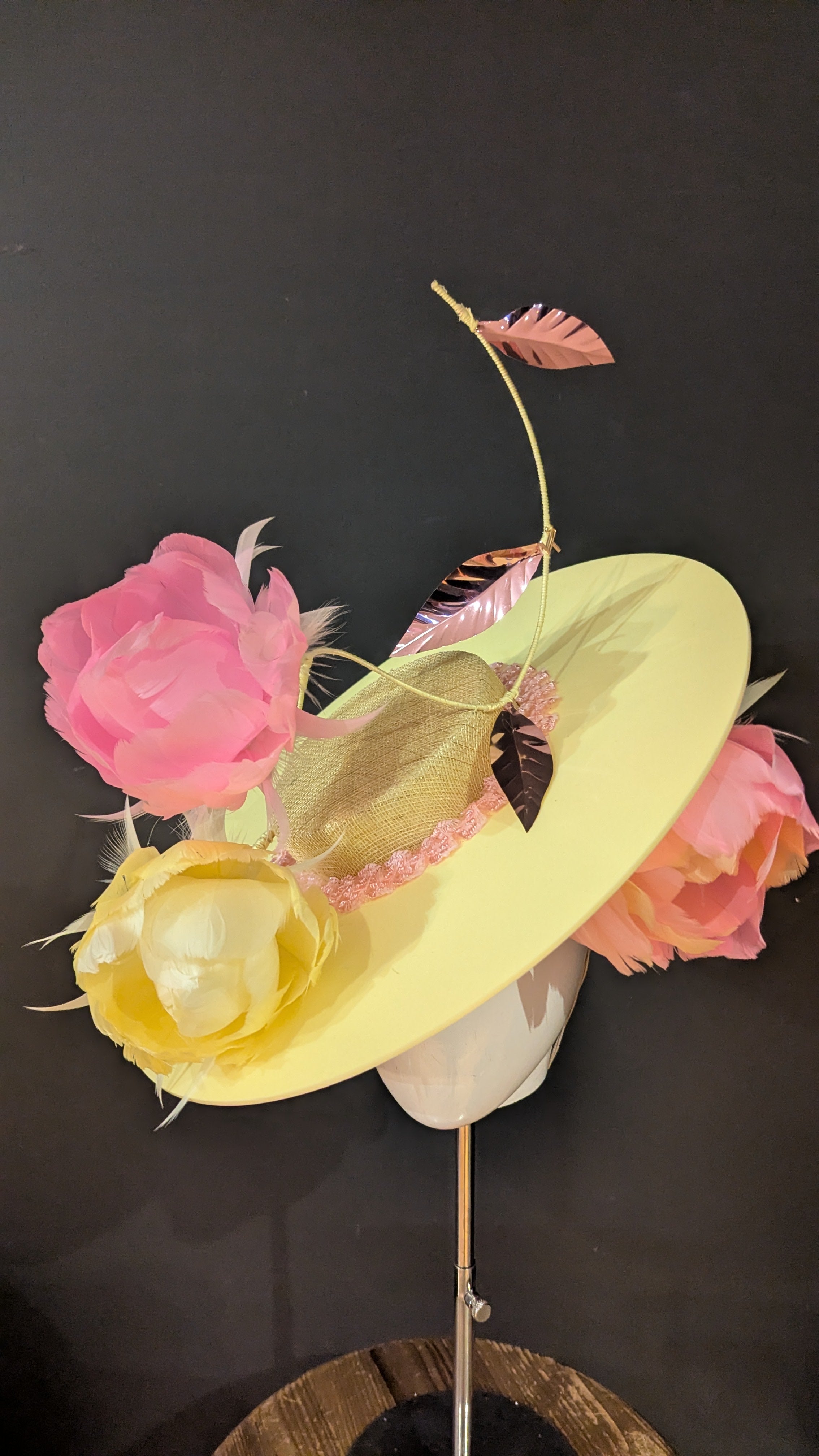 Pastel Pink & Yellow Floralesence with Yellow Velvet Acrylic Brim