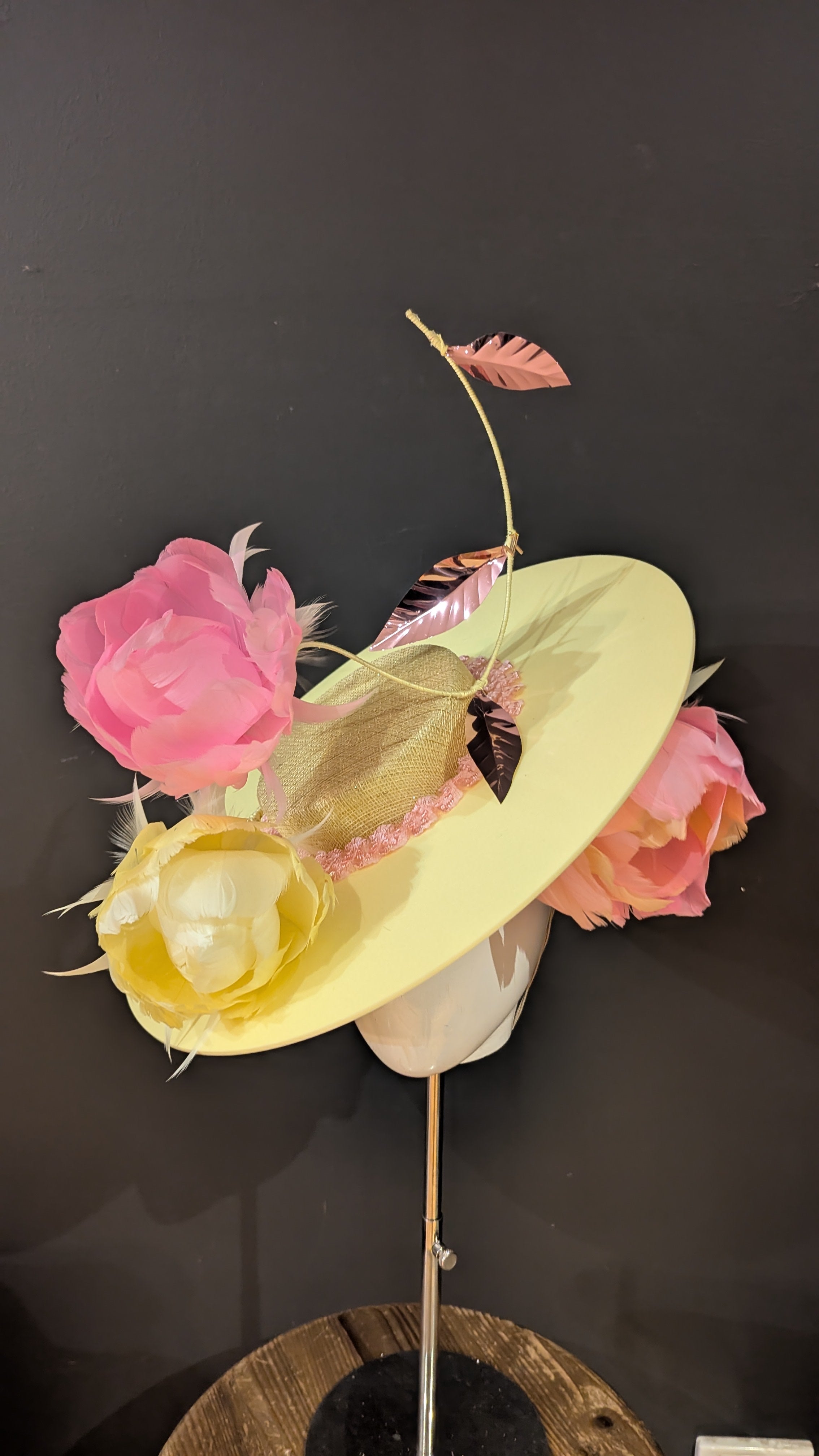 Pastel Pink & Yellow Floralesence with Yellow Velvet Acrylic Brim