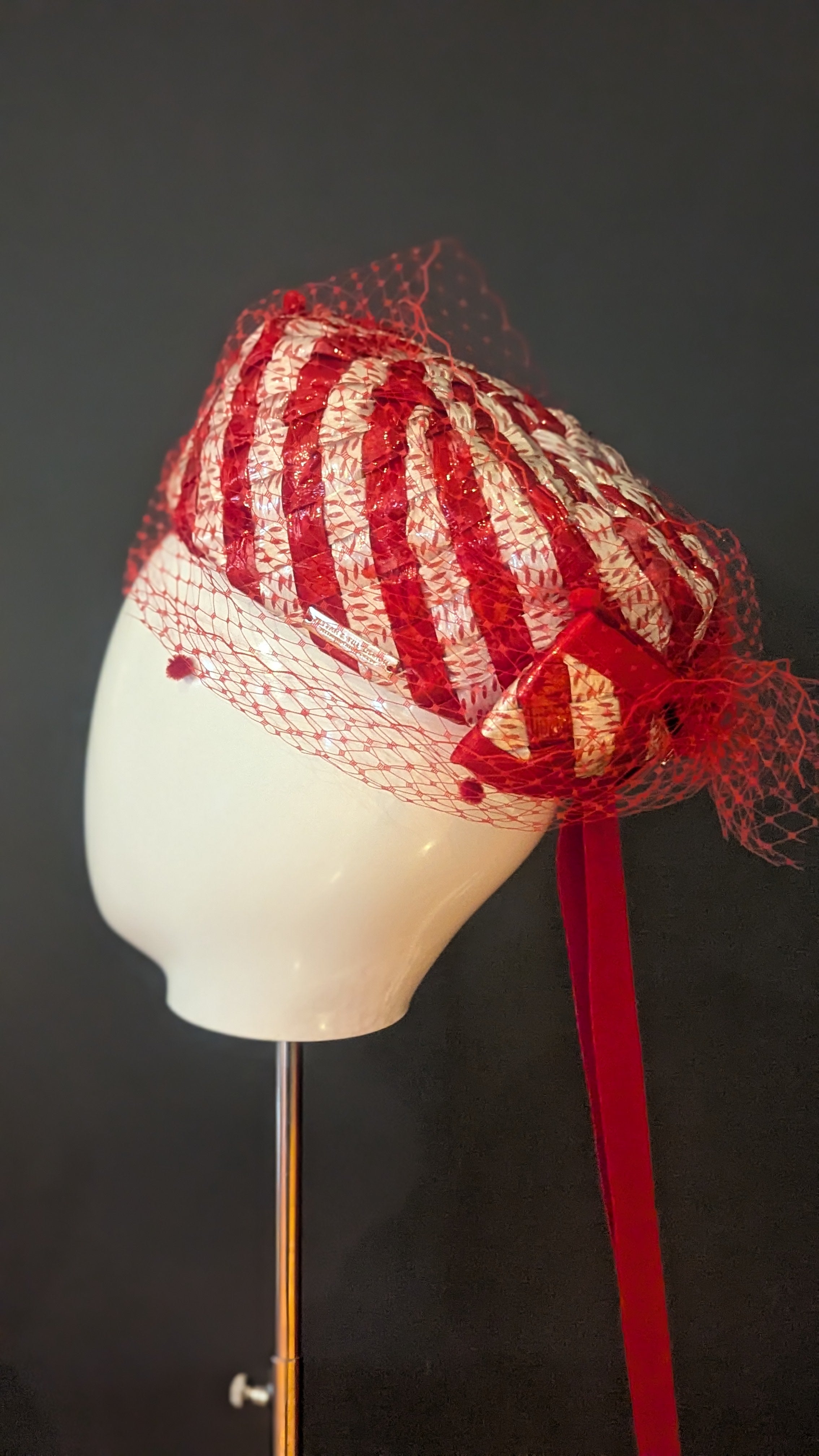 Very Vintage Red & white Cellophane Pillbox