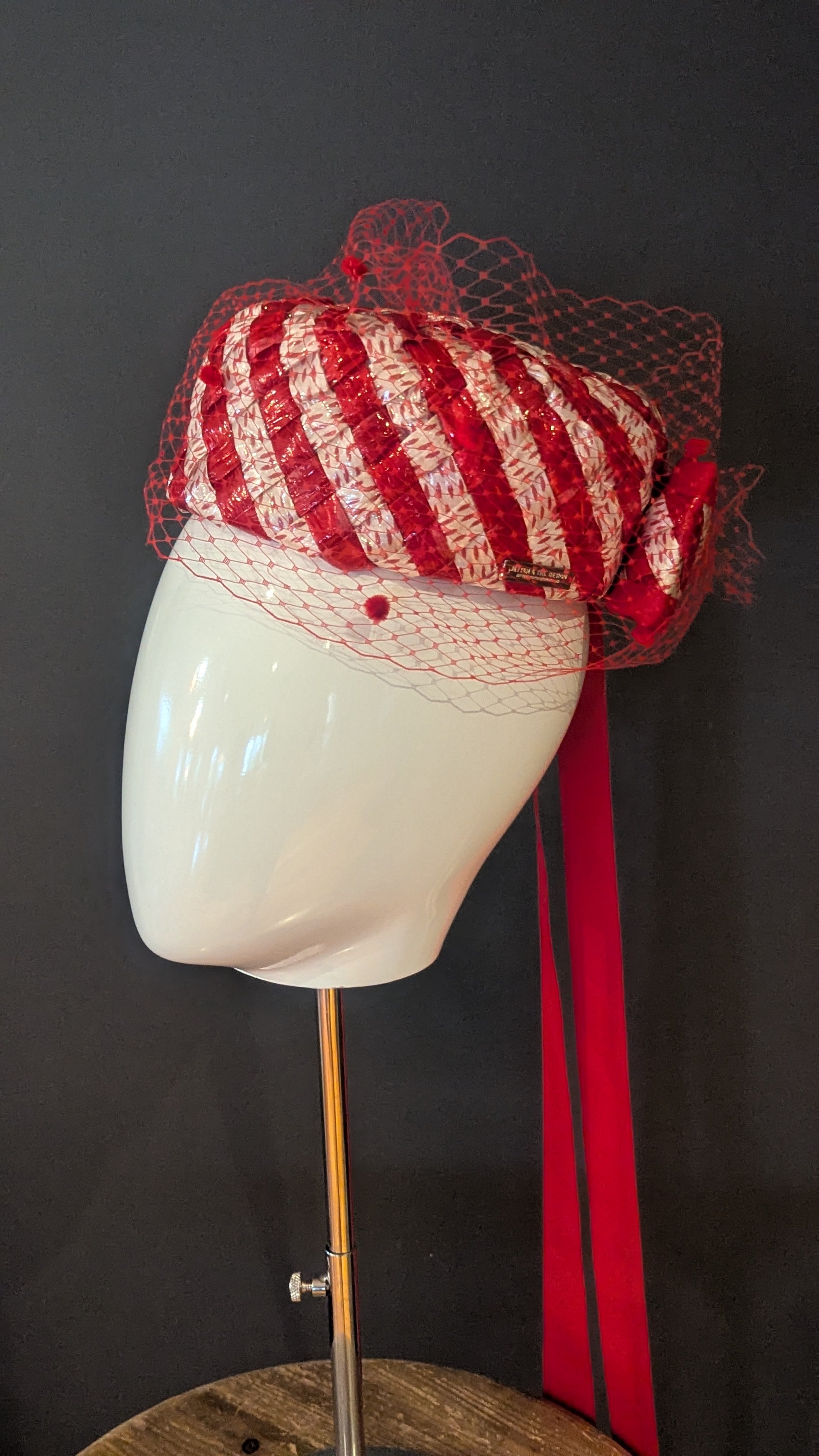 Very Vintage Red & white Cellophane Pillbox