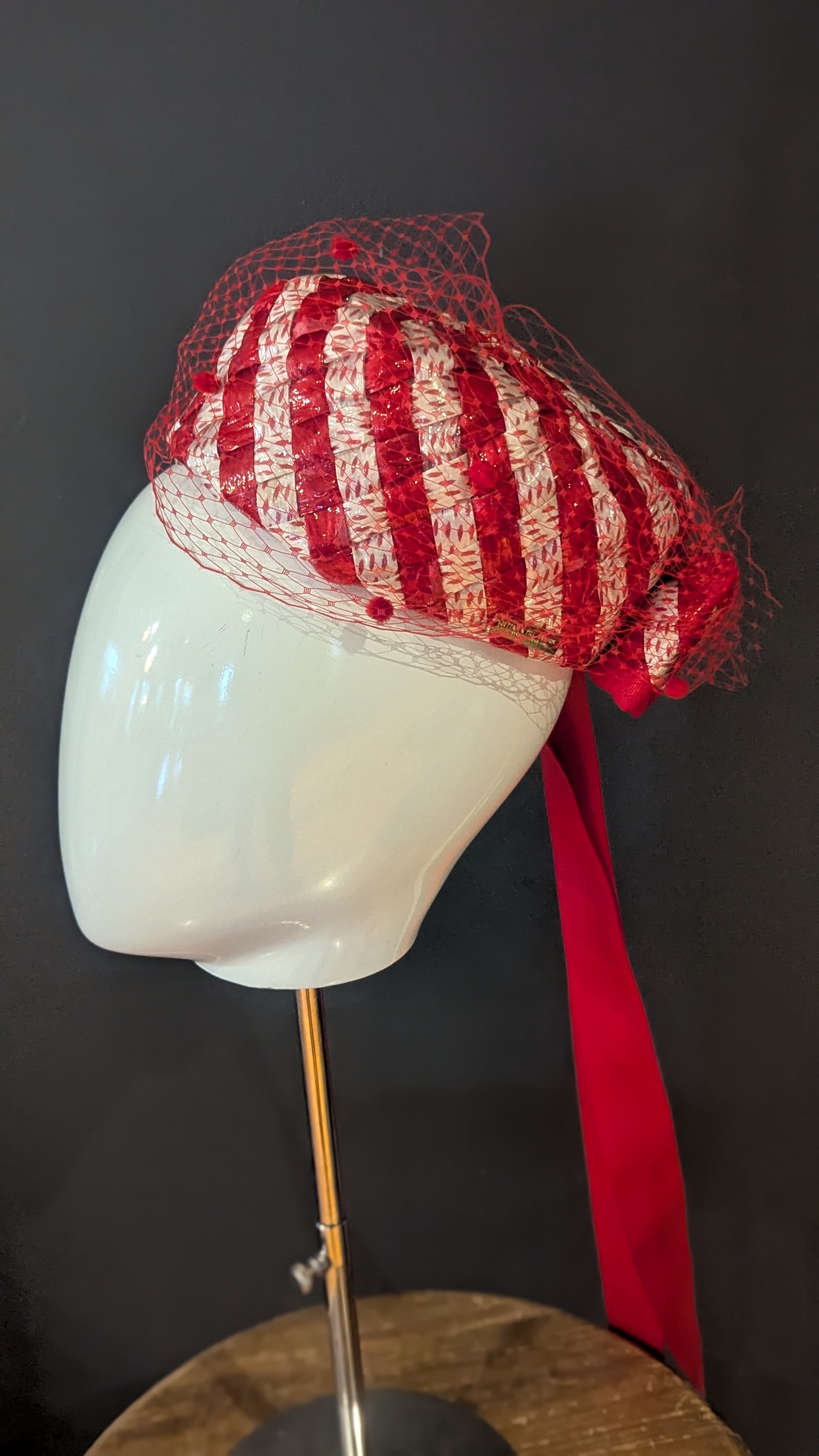 Very Vintage Red & white Cellophane Pillbox