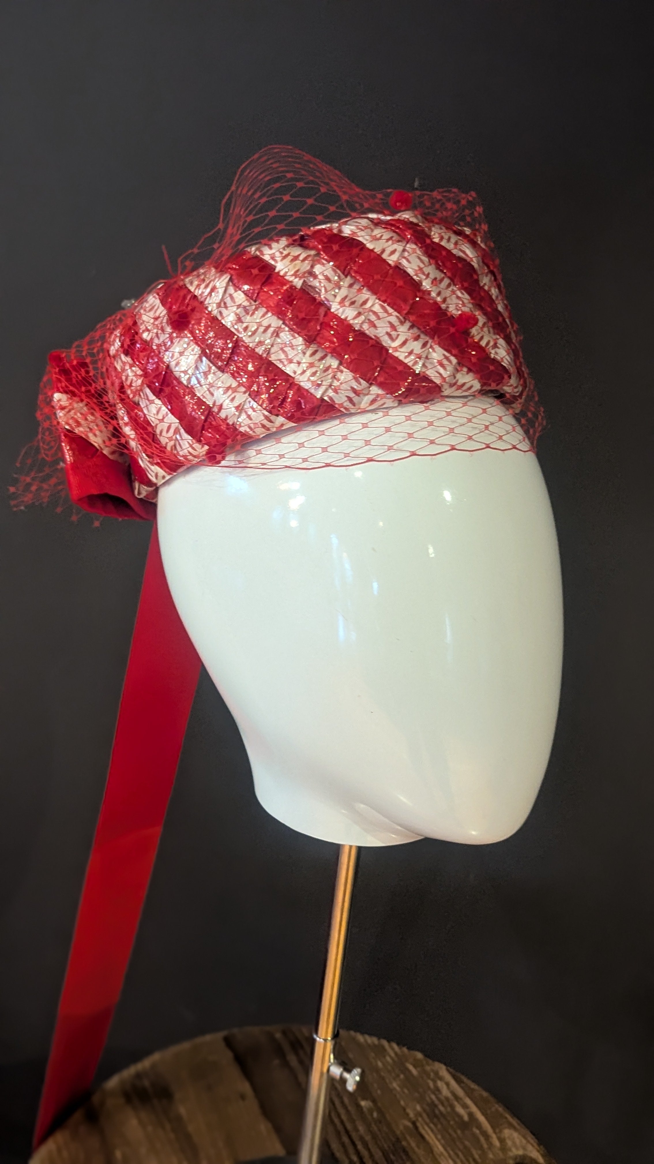 Very Vintage Red & white Cellophane Pillbox