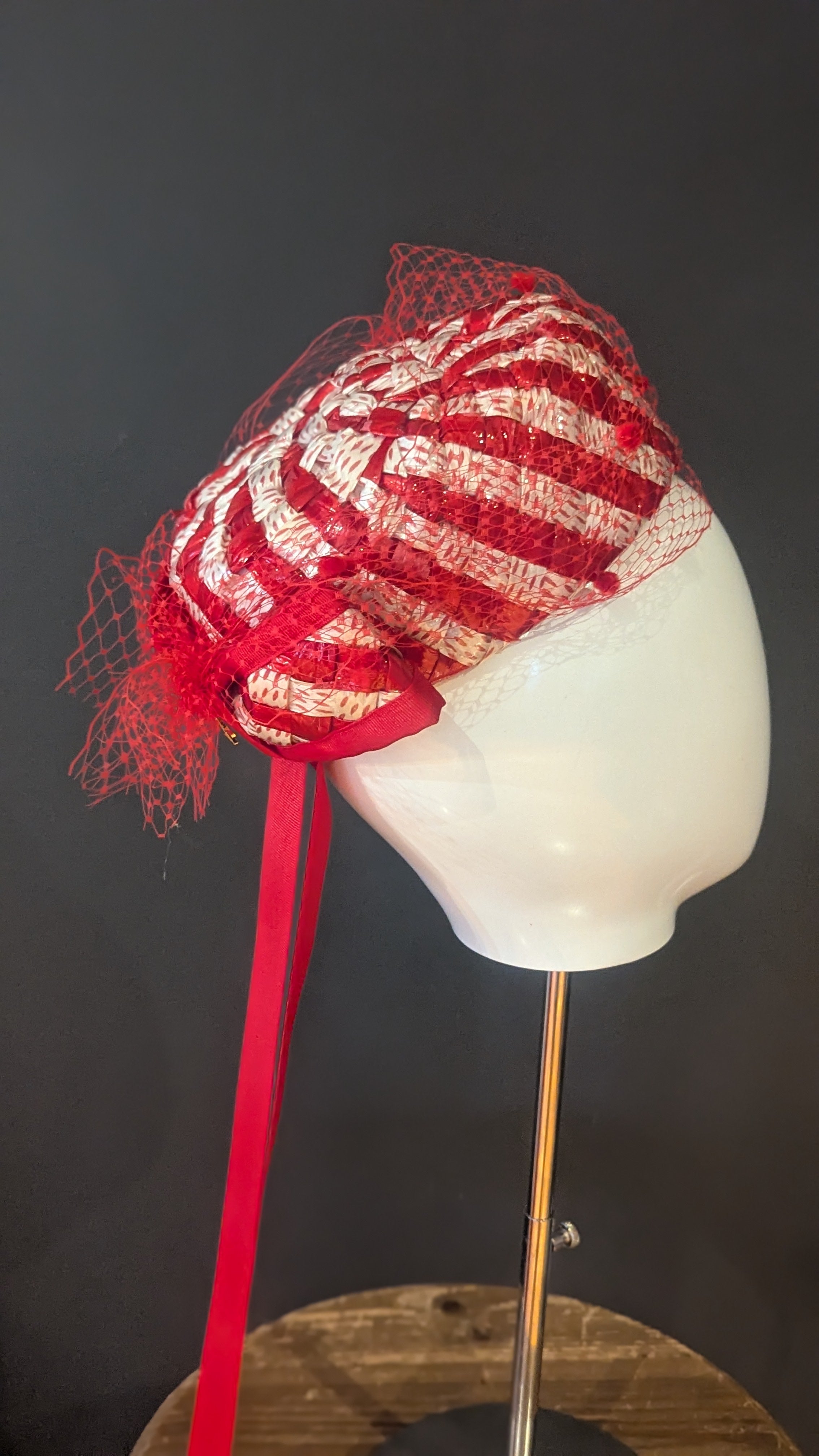 Very Vintage Red & white Cellophane Pillbox