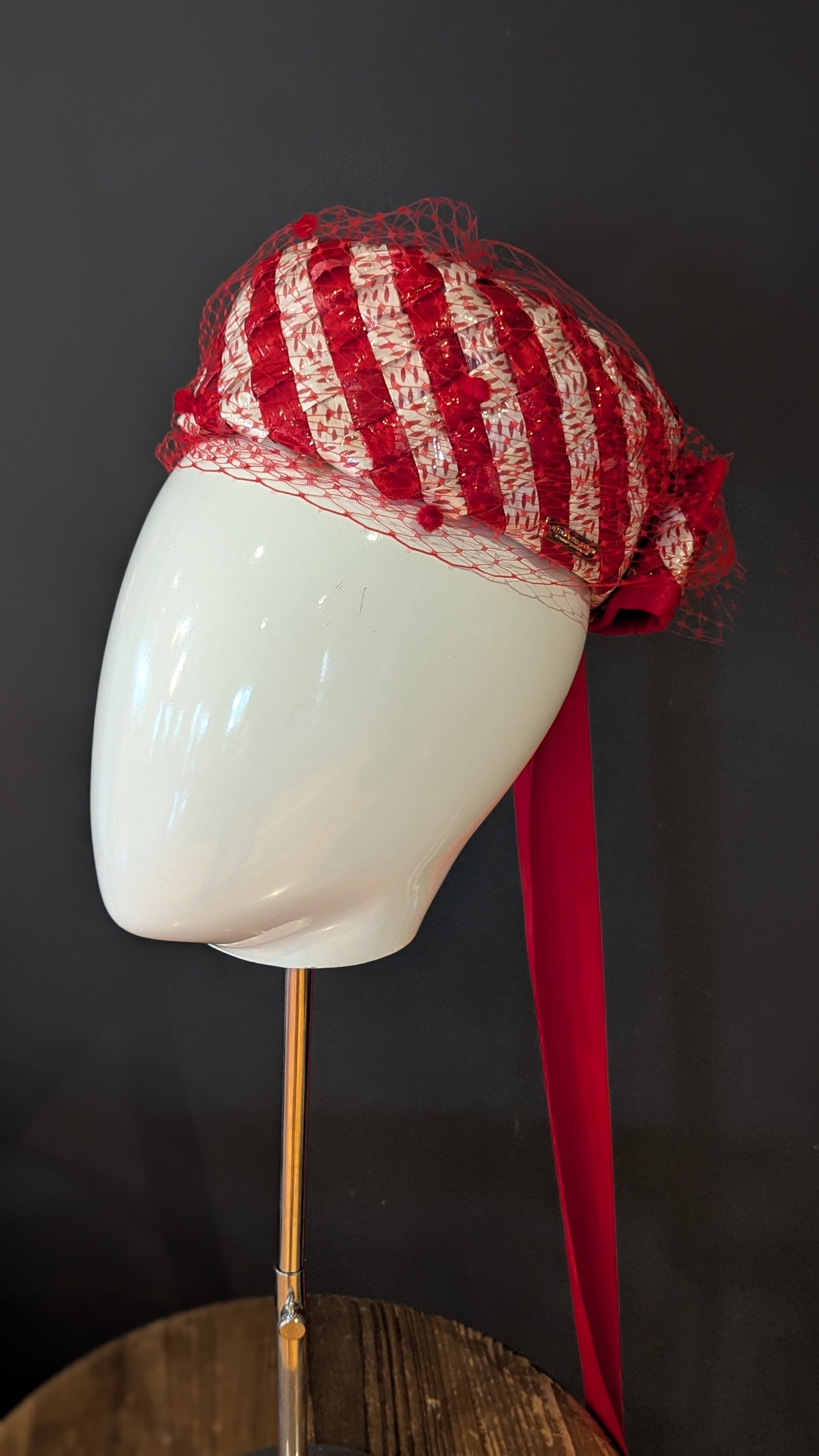 Very Vintage Red & white Cellophane Pillbox