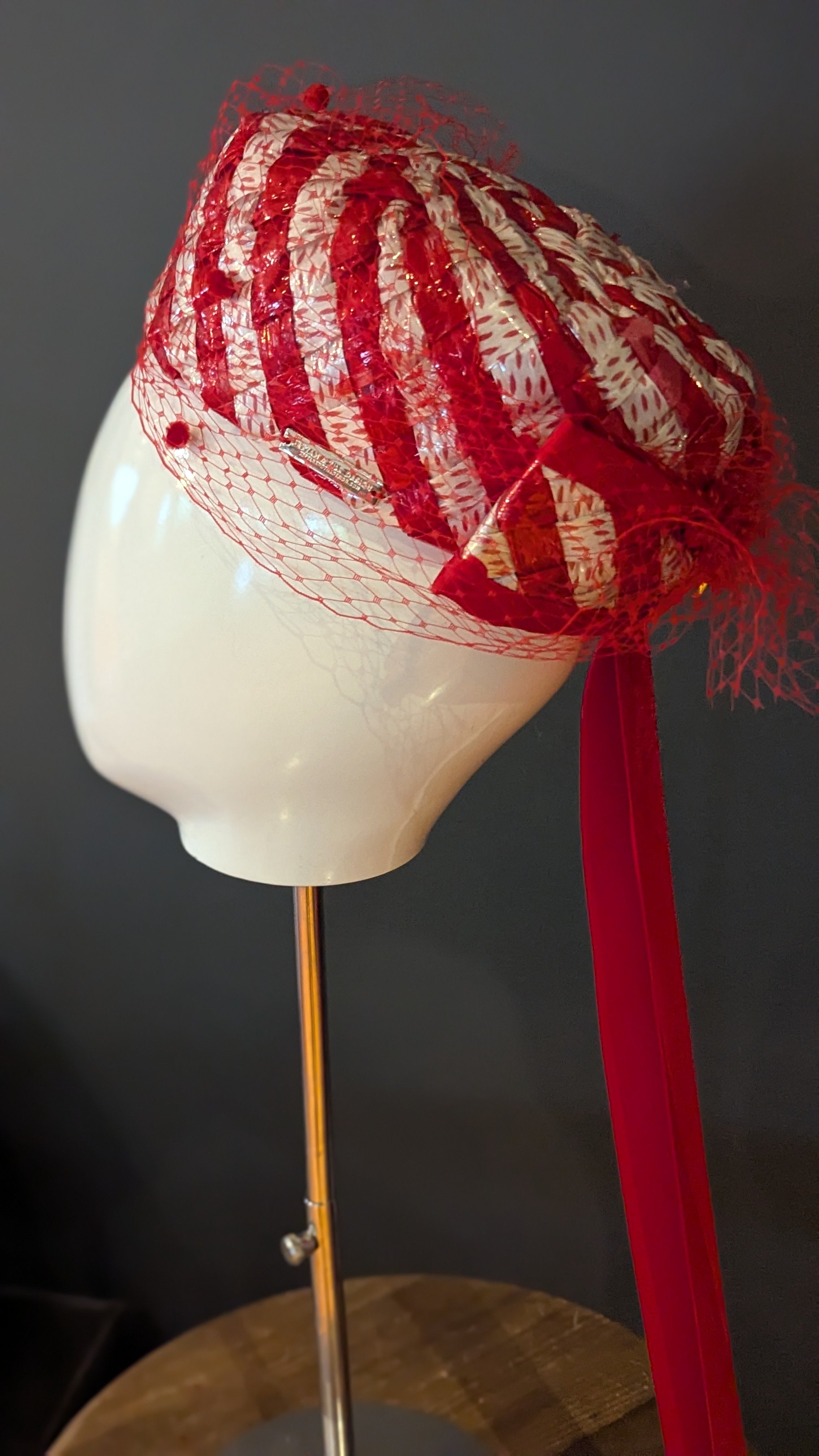 Very Vintage Red & white Cellophane Pillbox