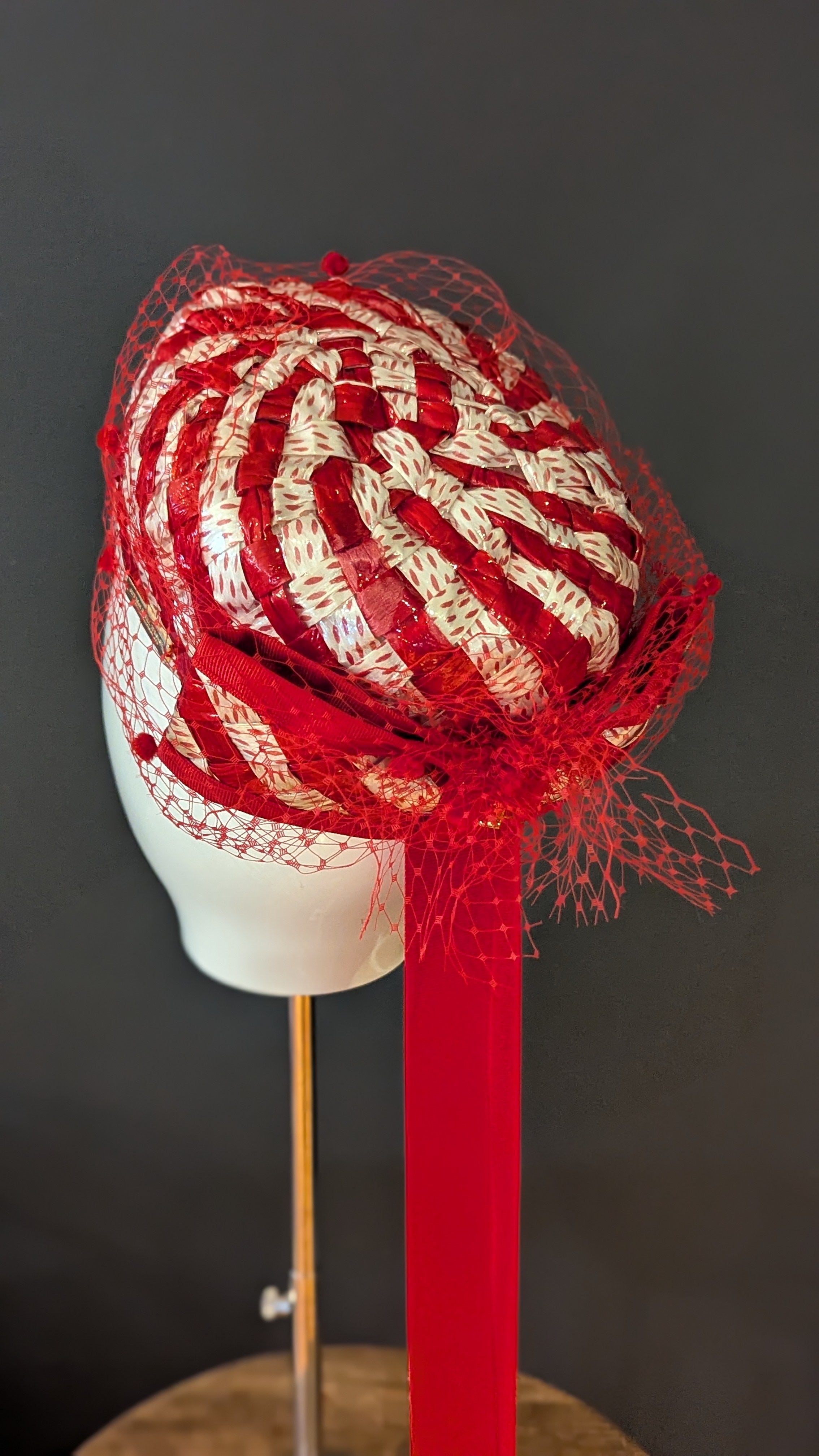 Very Vintage Red & white Cellophane Pillbox