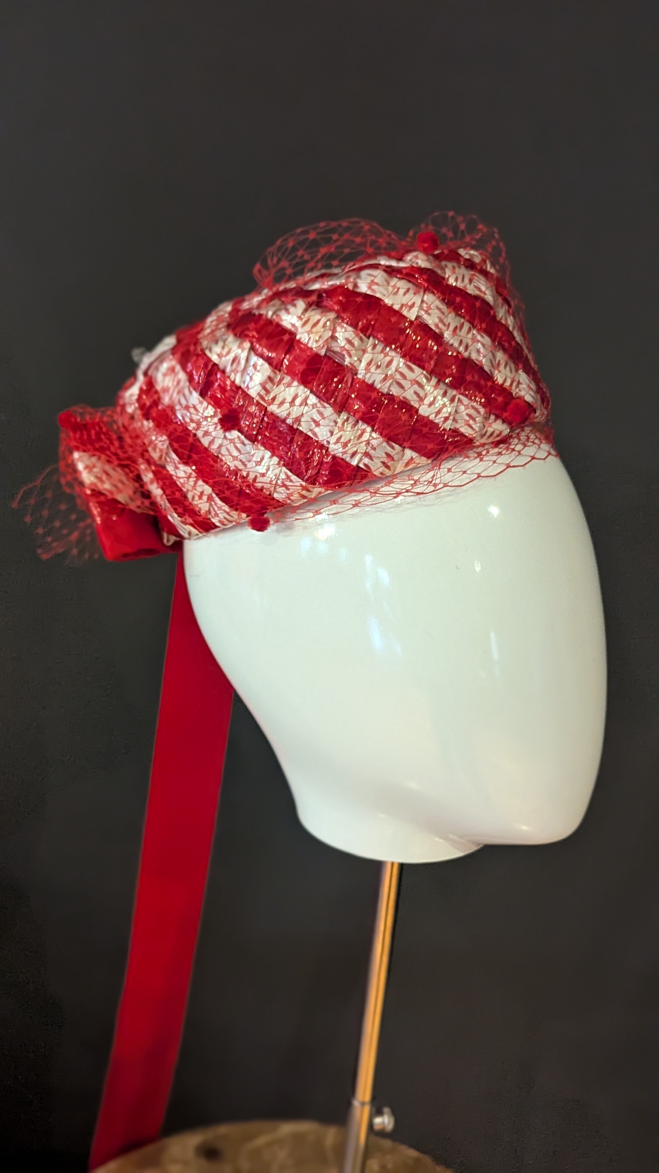 Very Vintage Red & white Cellophane Pillbox