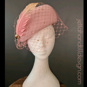 Powder pink felt vintage style piec with ombre veiling