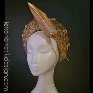 Gold sparkle and studded chunky band with floating feather