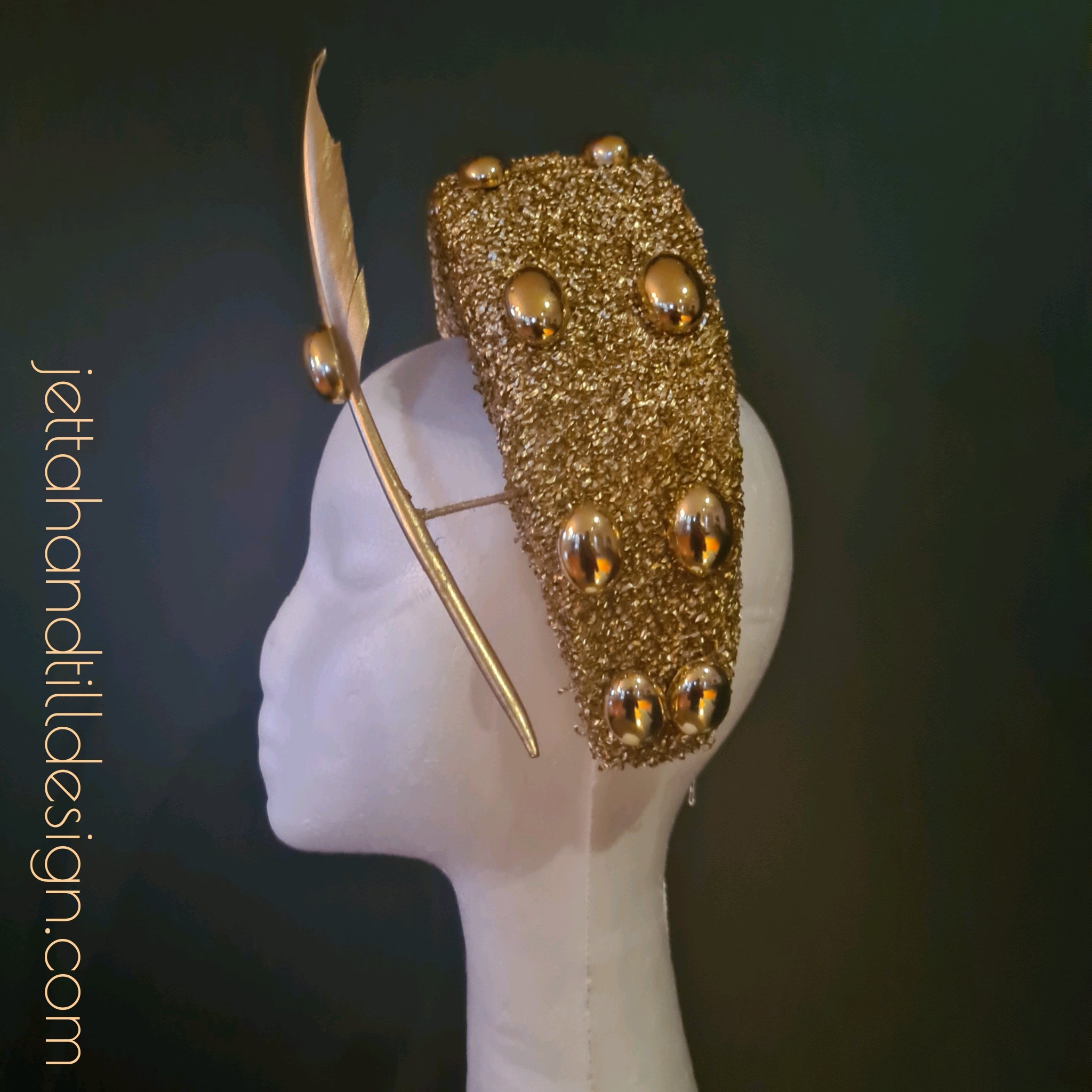 Gold sparkle and studded chunky band with floating feather