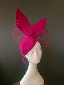 Hot Pink Felt Veiled Bow