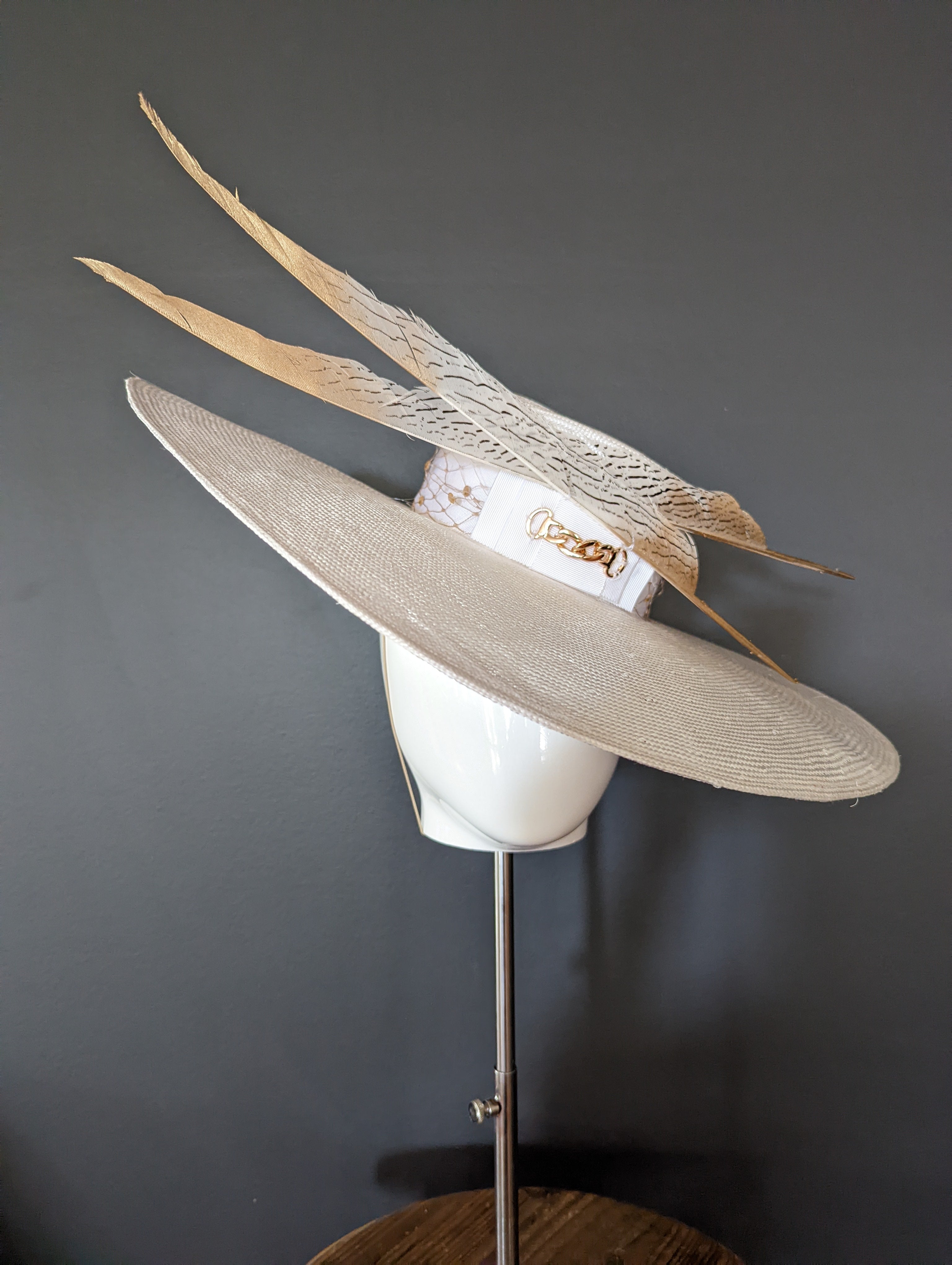 White Straw Brim with Gold Accents
