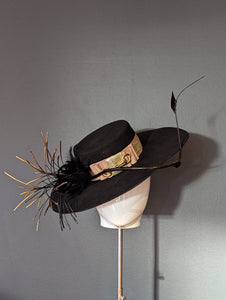 The Beth Black wide brim with gold and taupe