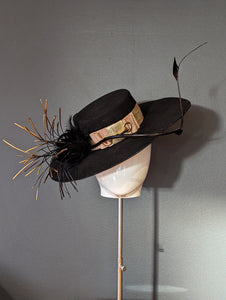 The Beth Black wide brim with gold and taupe