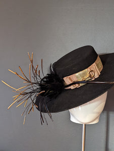 The Beth Black wide brim with gold and taupe