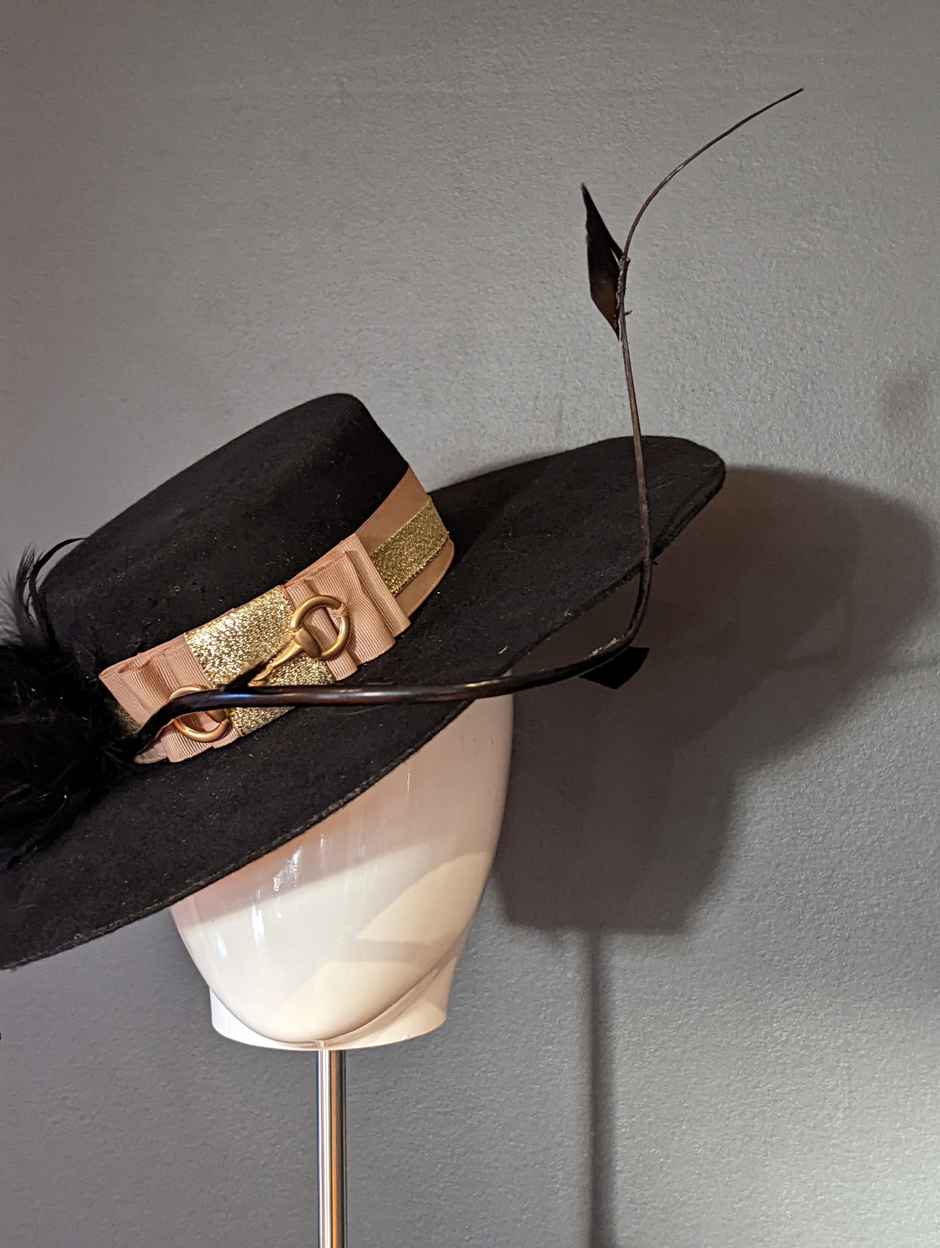 The Beth Black wide brim with gold and taupe