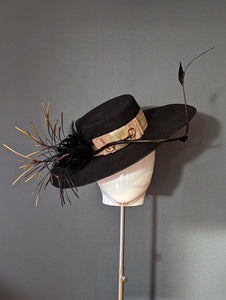 The Beth Black wide brim with gold and taupe