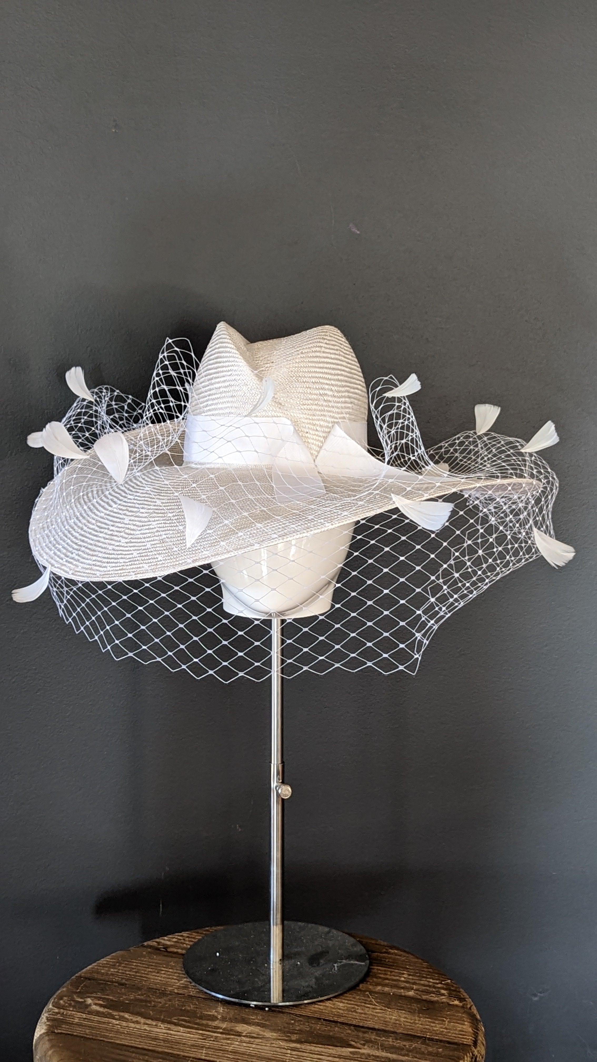 Crisp White Floating Feather Wide Brim