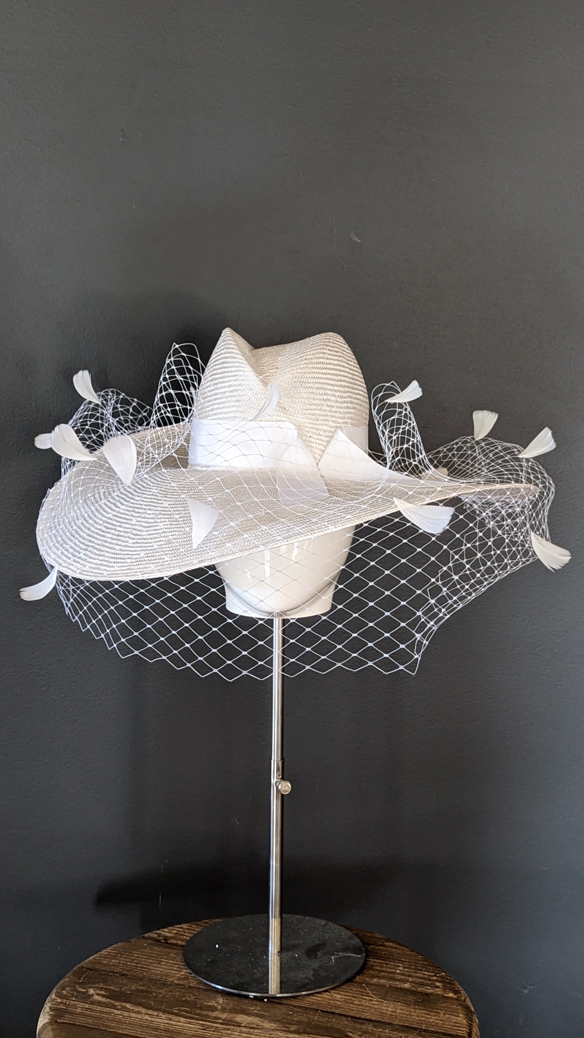 Crisp White Floating Feather Wide Brim