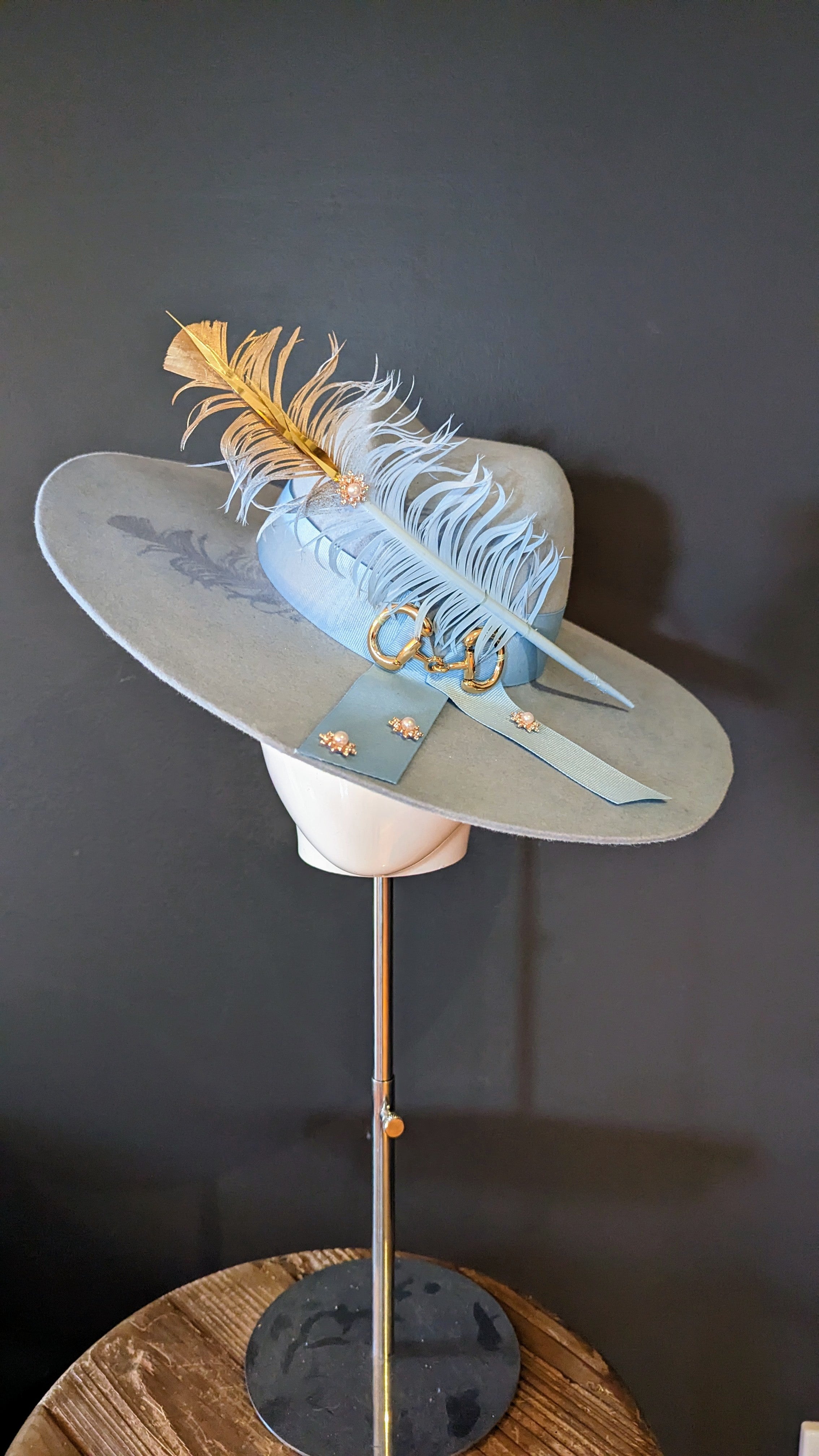 Beth Snaffle Baby Blue and Gold Brim